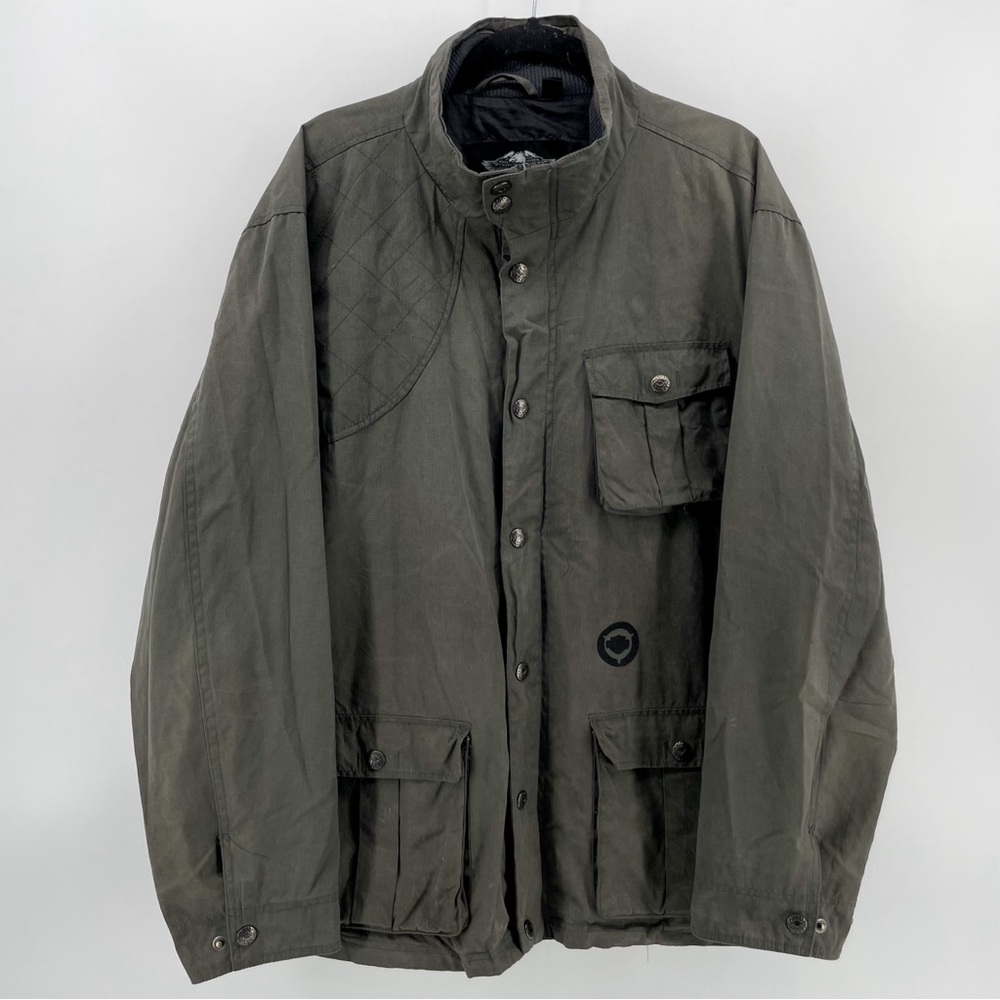 SOLD ON VINTED | Harley Davidson Coat Olive Green Zipped Buttoned Cotton 2XL
